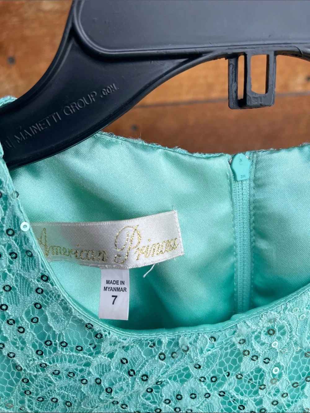 American Princess Girls Size 7 Aqua Mint Lace Sequin Formal Party Dress Flower B